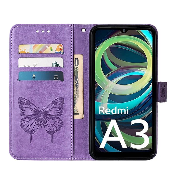 YB Imprinting Series-4 For Xiaomi Redmi A3 Case Butterfly Flip PU Leather Stand Phone Cover