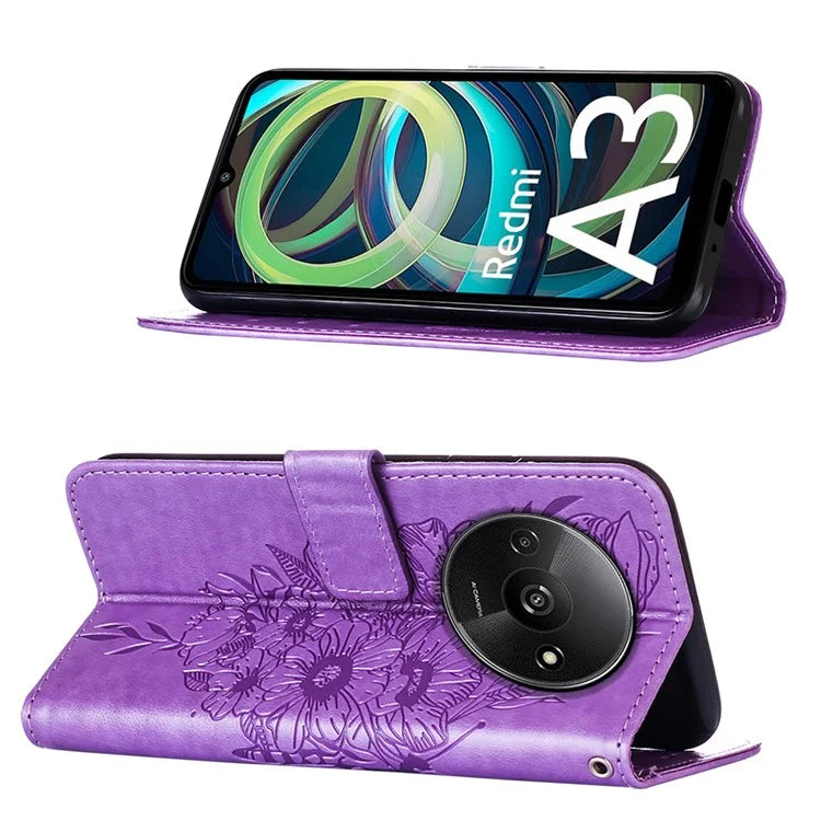 YB Imprinting Series-4 For Xiaomi Redmi A3 Case Butterfly Flip PU Leather Stand Phone Cover