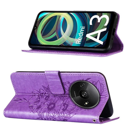 YB Imprinting Series-4 For Xiaomi Redmi A3 Case Butterfly Flip PU Leather Stand Phone Cover