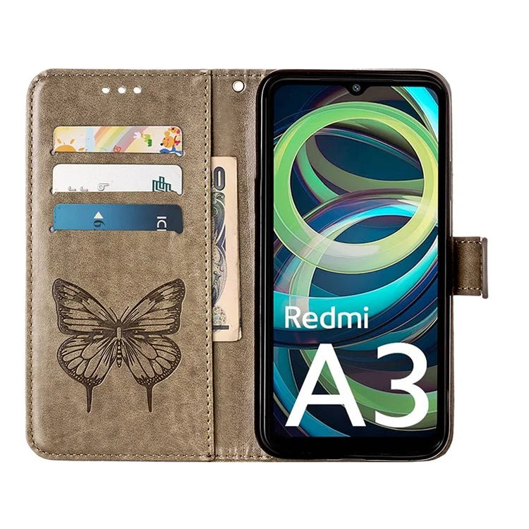 YB Imprinting Series-4 For Xiaomi Redmi A3 Case Butterfly Flip PU Leather Stand Phone Cover