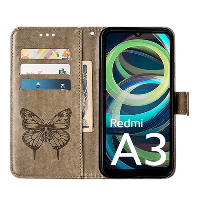 YB Imprinting Series-4 For Xiaomi Redmi A3 Case Butterfly Flip PU Leather Stand Phone Cover