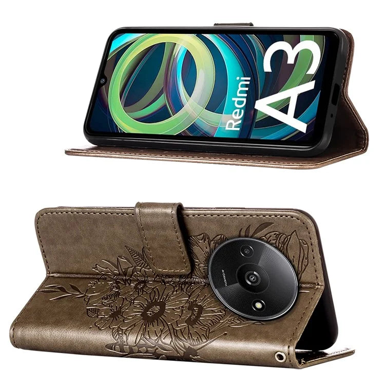 YB Imprinting Series-4 For Xiaomi Redmi A3 Case Butterfly Flip PU Leather Stand Phone Cover