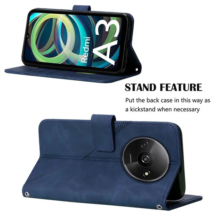 YB Imprinting Series-1 For Xiaomi Redmi A3 Case Line Pattern Protective Leather Wallet Phone Cover