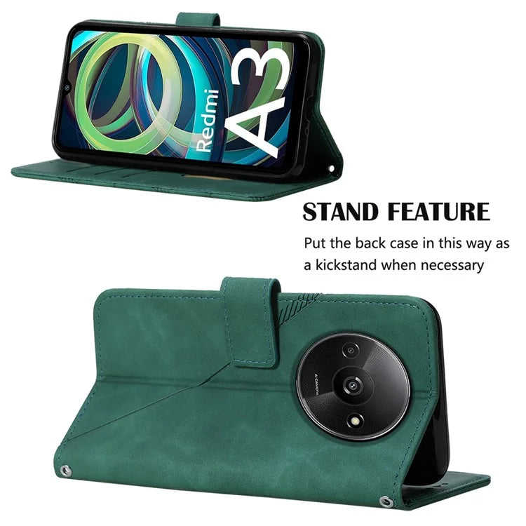 YB Imprinting Series-1 For Xiaomi Redmi A3 Case Line Pattern Protective Leather Wallet Phone Coverish Green