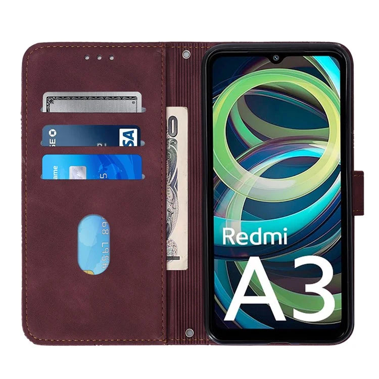 YB Imprinting Series-1 For Xiaomi Redmi A3 Case Line Pattern Protective Leather Wallet Phone Cover