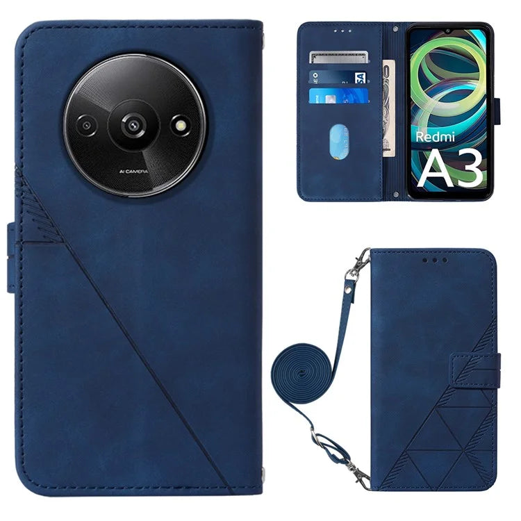 YB Imprinting Series-2 for Xiaomi Redmi A3 Case PU Leather Shoulder Strap Line Pattern Phone Cover