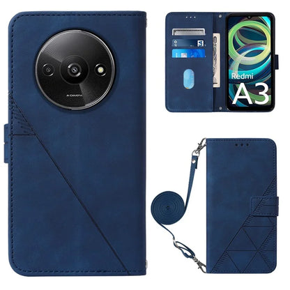 YB Imprinting Series-2 for Xiaomi Redmi A3 Case PU Leather Shoulder Strap Line Pattern Phone Cover