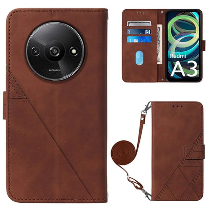 YB Imprinting Series-2 for Xiaomi Redmi A3 Case PU Leather Shoulder Strap Line Pattern Phone Cover