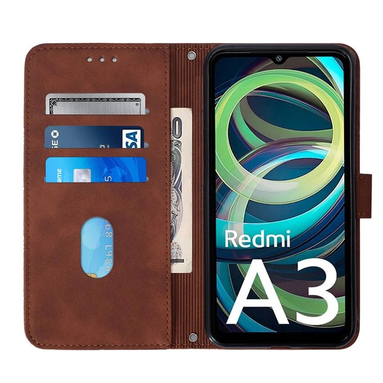 YB Imprinting Series-2 for Xiaomi Redmi A3 Case PU Leather Shoulder Strap Line Pattern Phone Cover