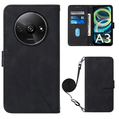 YB Imprinting Series-2 for Xiaomi Redmi A3 Case PU Leather Shoulder Strap Line Pattern Phone Cover