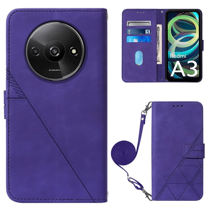 YB Imprinting Series-2 for Xiaomi Redmi A3 Case PU Leather Shoulder Strap Line Pattern Phone Cover
