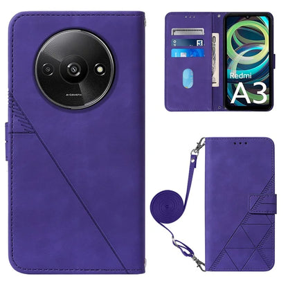 YB Imprinting Series-2 for Xiaomi Redmi A3 Case PU Leather Shoulder Strap Line Pattern Phone Cover