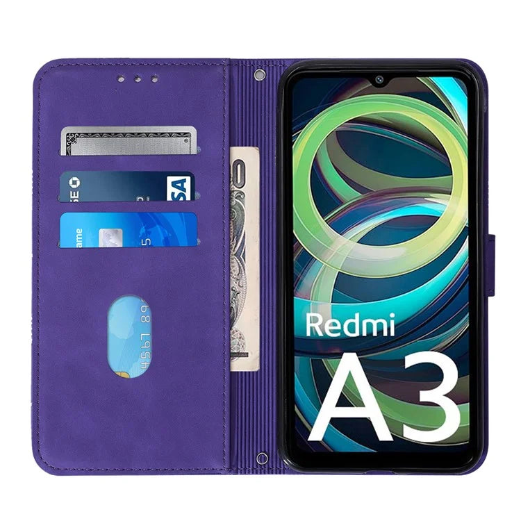 YB Imprinting Series-2 for Xiaomi Redmi A3 Case PU Leather Shoulder Strap Line Pattern Phone Cover