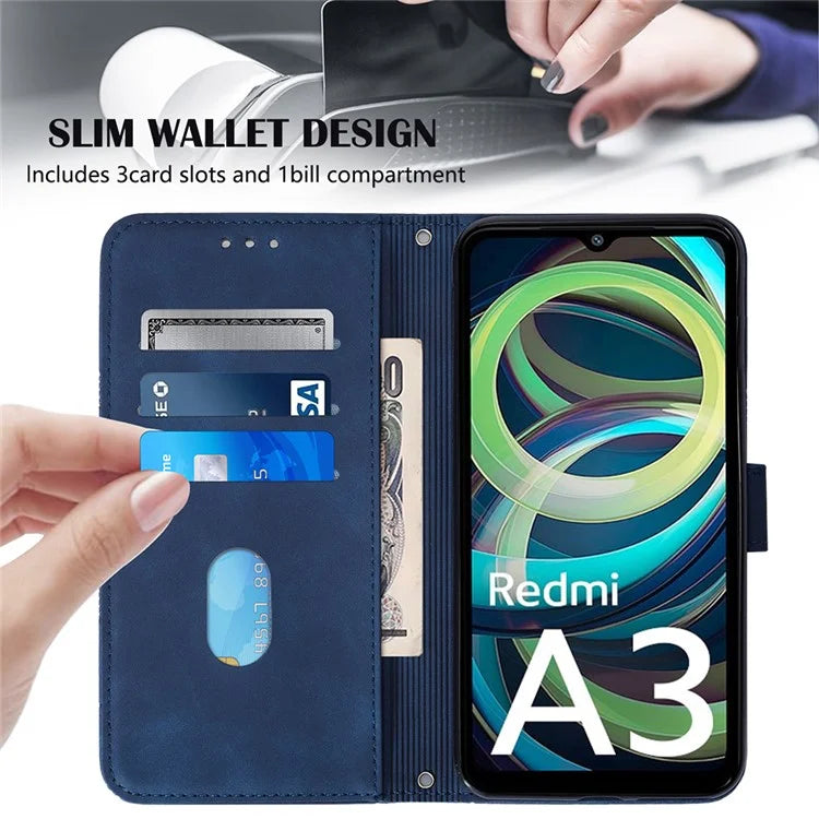 YB Imprinting Series-2 for Xiaomi Redmi A3 Case PU Leather Shoulder Strap Line Pattern Phone Cover
