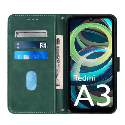 YB Imprinting Series-2 for Xiaomi Redmi A3 Case PU Leather Shoulder Strap Line Pattern Phone Coverish Green