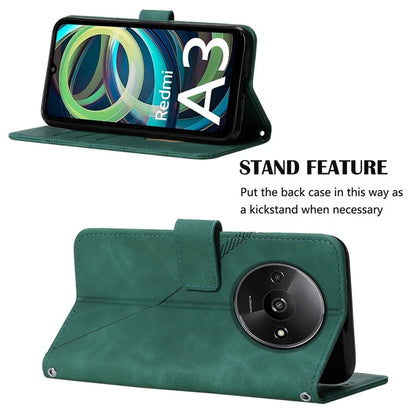 YB Imprinting Series-2 for Xiaomi Redmi A3 Case PU Leather Shoulder Strap Line Pattern Phone Coverish Green
