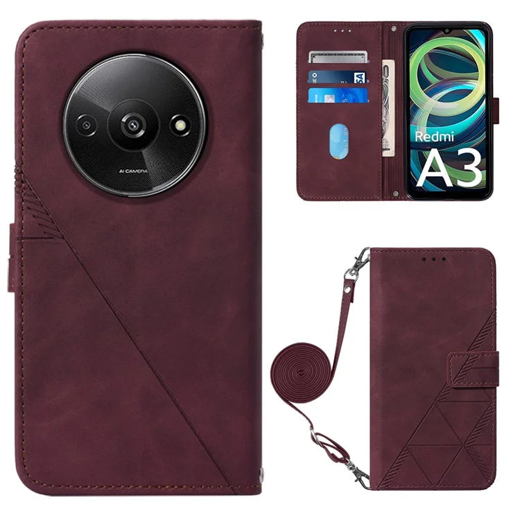 YB Imprinting Series-2 for Xiaomi Redmi A3 Case PU Leather Shoulder Strap Line Pattern Phone Cover