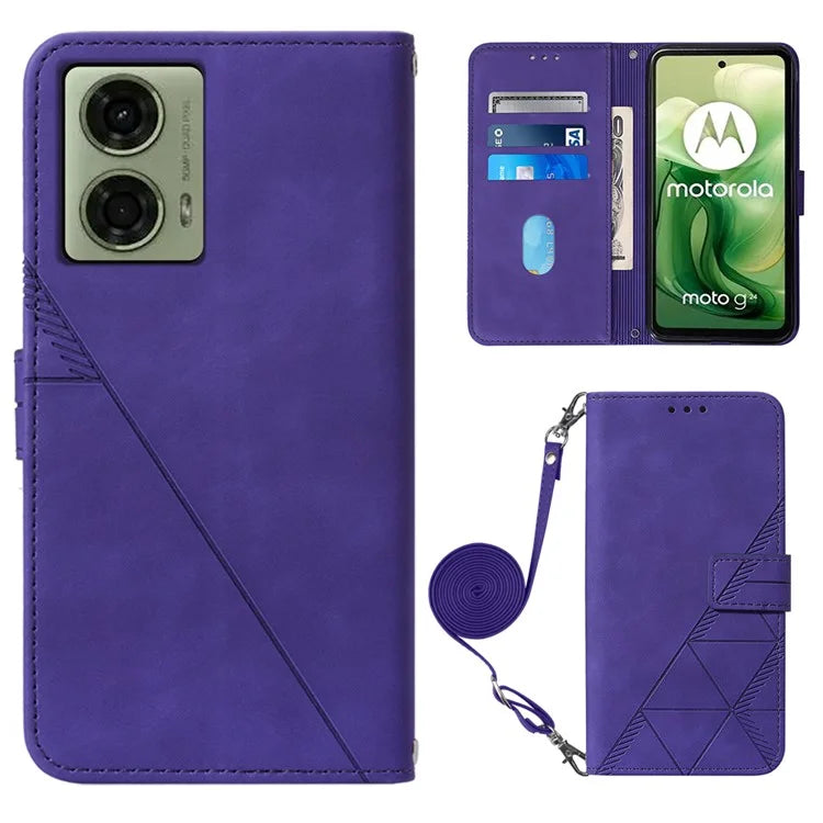 YB Imprinting Series-2 for Motorola Moto G04 4G / G24 4G Case Crossbody Lanyard PU Leather Phone Cover