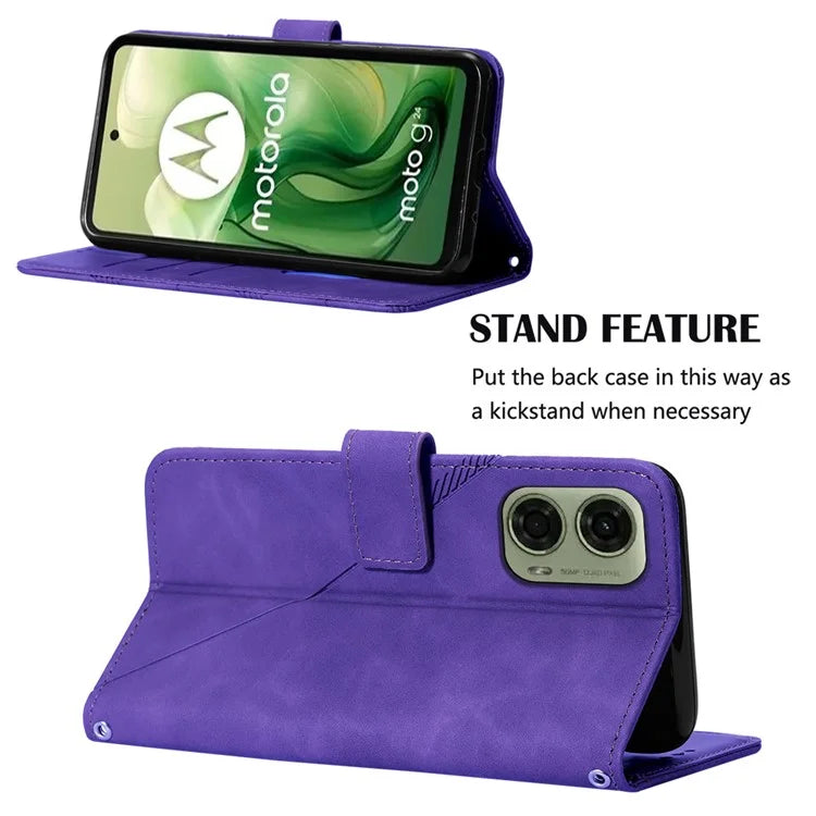 YB Imprinting Series-2 for Motorola Moto G04 4G / G24 4G Case Crossbody Lanyard PU Leather Phone Cover