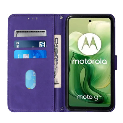 YB Imprinting Series-2 for Motorola Moto G04 4G / G24 4G Case Crossbody Lanyard PU Leather Phone Cover