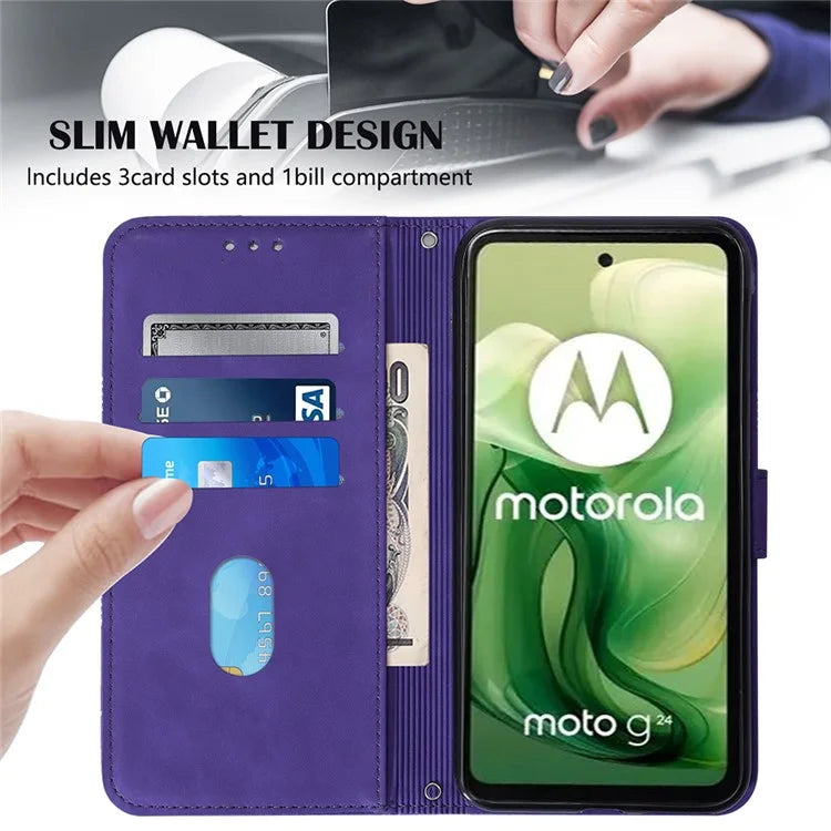 YB Imprinting Series-2 for Motorola Moto G04 4G / G24 4G Case Crossbody Lanyard PU Leather Phone Cover