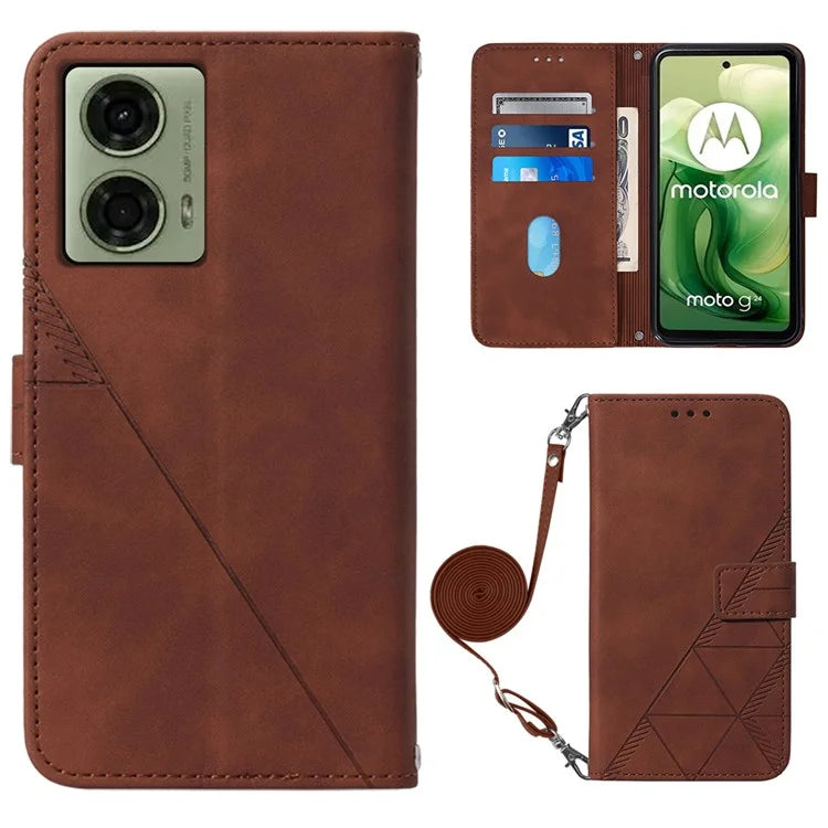 YB Imprinting Series-2 for Motorola Moto G04 4G / G24 4G Case Crossbody Lanyard PU Leather Phone Cover