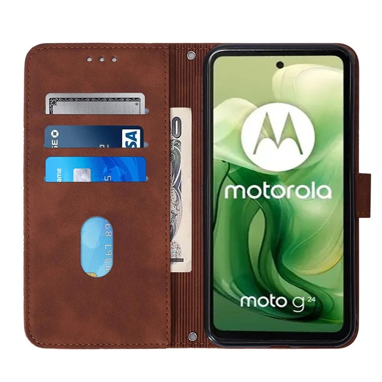 YB Imprinting Series-2 for Motorola Moto G04 4G / G24 4G Case Crossbody Lanyard PU Leather Phone Cover