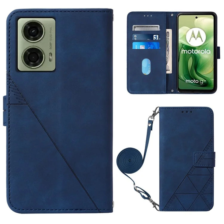 YB Imprinting Series-2 for Motorola Moto G04 4G / G24 4G Case Crossbody Lanyard PU Leather Phone Cover