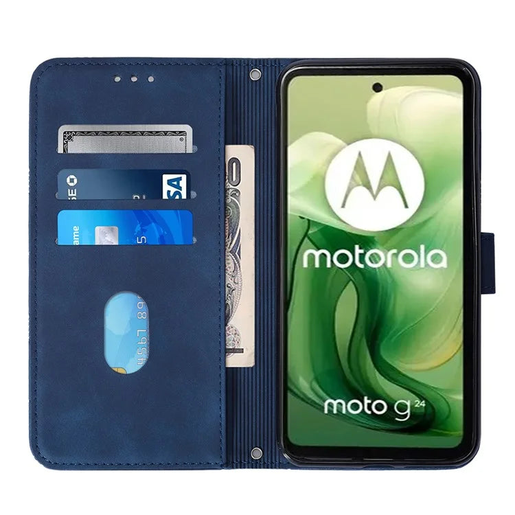 YB Imprinting Series-2 for Motorola Moto G04 4G / G24 4G Case Crossbody Lanyard PU Leather Phone Cover