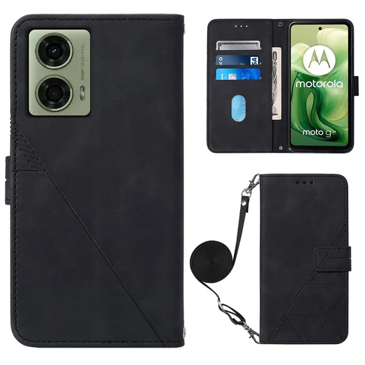 YB Imprinting Series-2 for Motorola Moto G04 4G / G24 4G Case Crossbody Lanyard PU Leather Phone Cover