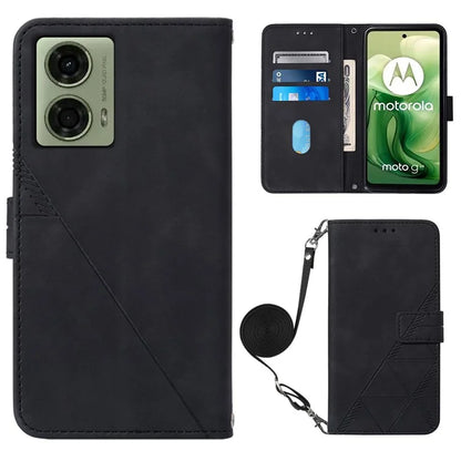 YB Imprinting Series-2 for Motorola Moto G04 4G / G24 4G Case Crossbody Lanyard PU Leather Phone Cover