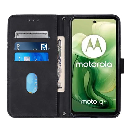 YB Imprinting Series-2 for Motorola Moto G04 4G / G24 4G Case Crossbody Lanyard PU Leather Phone Cover
