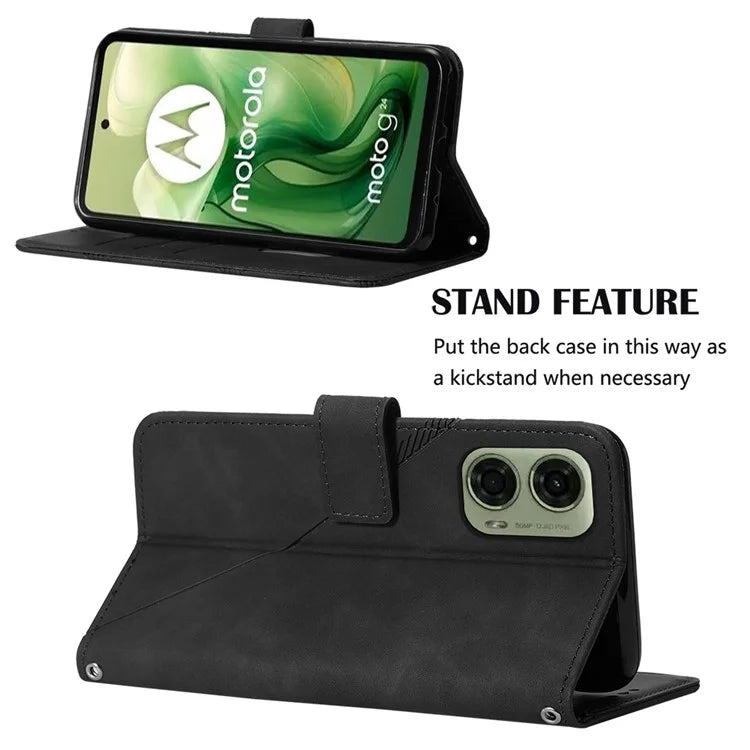 YB Imprinting Series-2 for Motorola Moto G04 4G / G24 4G Case Crossbody Lanyard PU Leather Phone Cover