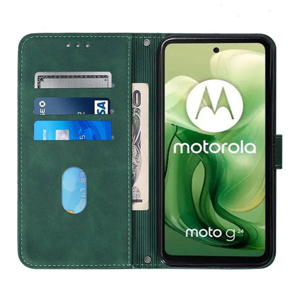YB Imprinting Series-2 for Motorola Moto G04 4G / G24 4G Case Crossbody Lanyard PU Leather Phone Coverish Green