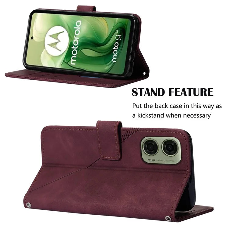 YB Imprinting Series-2 for Motorola Moto G04 4G / G24 4G Case Crossbody Lanyard PU Leather Phone Cover