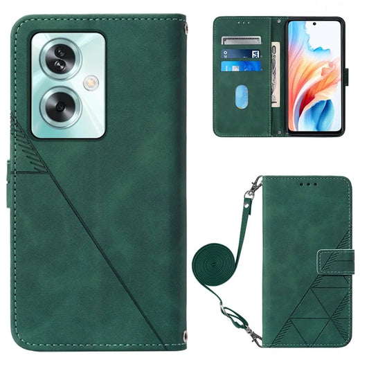 YB Imprinting Series-2 for Oppo A79 5G / A2 5G Case with Crossbody Shoulder Strap Stand Leather Phone Cover