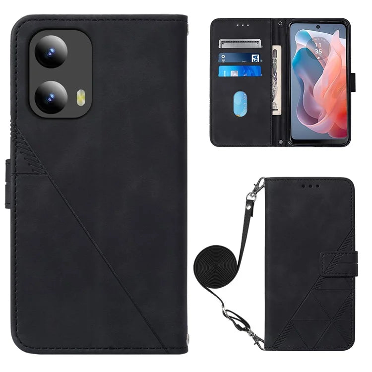 YB Imprinting Series-2 for Motorola Moto G Play 5G (2024) / Moto G 5G (2024) Case Leather Stand Phone Cover with Shoulder Strap