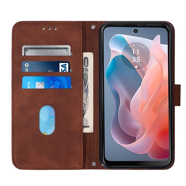 YB Imprinting Series-2 for Motorola Moto G Play 5G (2024) / Moto G 5G (2024) Case Leather Stand Phone Cover with Shoulder Strap