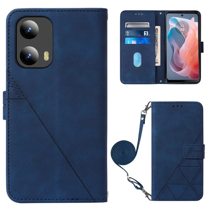 YB Imprinting Series-2 for Motorola Moto G Play 5G (2024) / Moto G 5G (2024) Case Leather Stand Phone Cover with Shoulder Strap