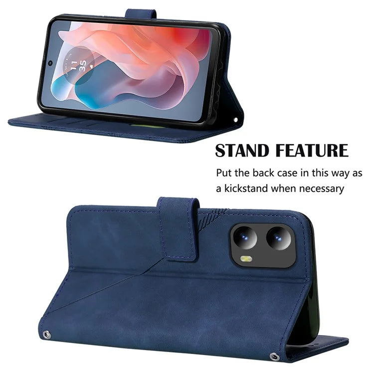 YB Imprinting Series-2 for Motorola Moto G Play 5G (2024) / Moto G 5G (2024) Case Leather Stand Phone Cover with Shoulder Strap