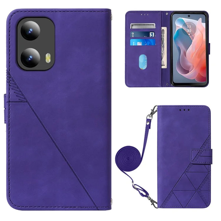 YB Imprinting Series-2 for Motorola Moto G Play 5G (2024) / Moto G 5G (2024) Case Leather Stand Phone Cover with Shoulder Strap
