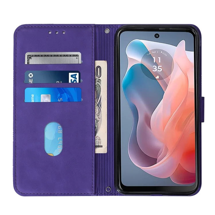 YB Imprinting Series-2 for Motorola Moto G Play 5G (2024) / Moto G 5G (2024) Case Leather Stand Phone Cover with Shoulder Strap