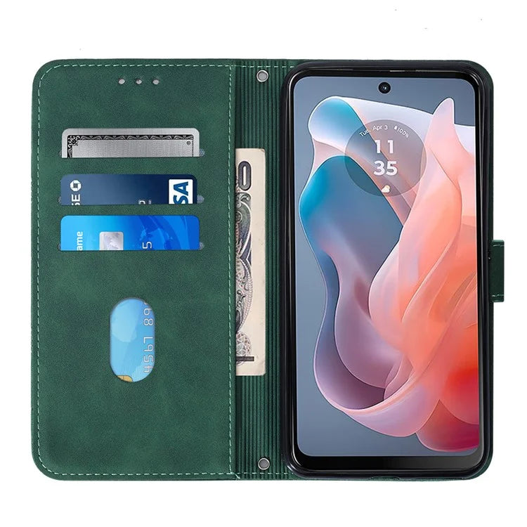 YB Imprinting Series-2 for Motorola Moto G Play 5G (2024) / Moto G 5G (2024) Case Leather Stand Phone Cover with Shoulder Strapish Green