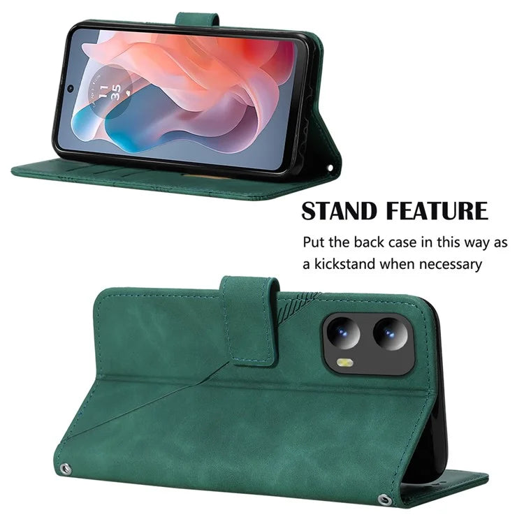 YB Imprinting Series-2 for Motorola Moto G Play 5G (2024) / Moto G 5G (2024) Case Leather Stand Phone Cover with Shoulder Strapish Green