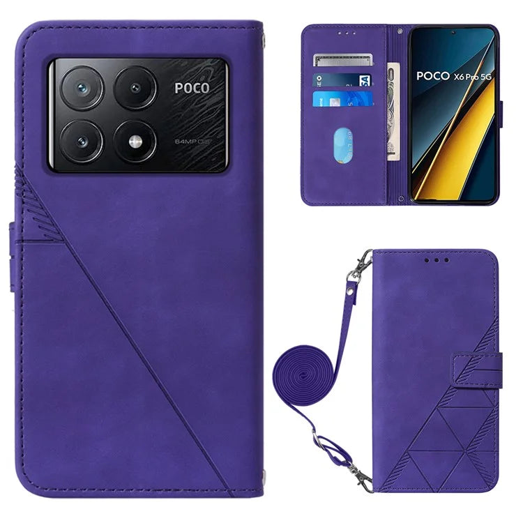 YB Imprinting Series-2 for Xiaomi Poco X6 Pro 5G / Redmi K70E 5G Magnetic Phone Case Line Pattern Crossbody Cover