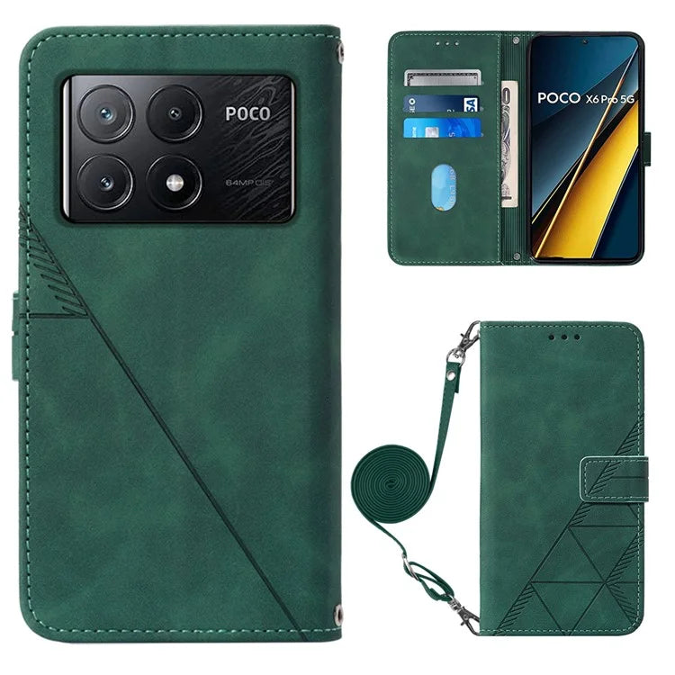 YB Imprinting Series-2 for Xiaomi Poco X6 Pro 5G / Redmi K70E 5G Magnetic Phone Case Line Pattern Crossbody Coverish Green