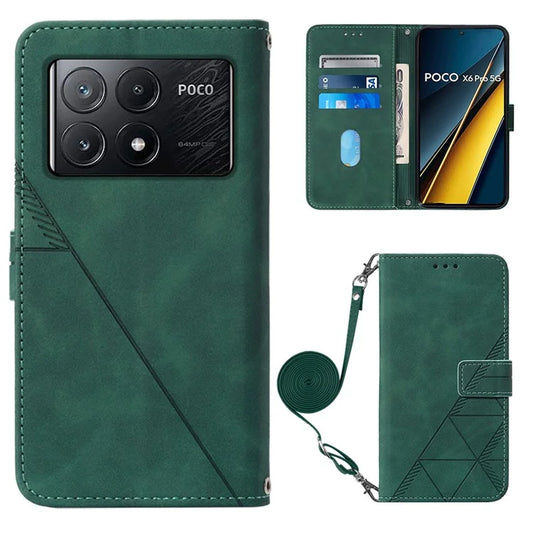 YB Imprinting Series-2 for Xiaomi Poco X6 Pro 5G / Redmi K70E 5G Magnetic Phone Case Line Pattern Crossbody Coverish Green