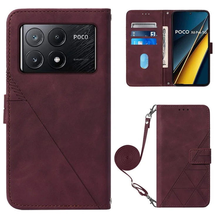 YB Imprinting Series-2 for Xiaomi Poco X6 Pro 5G / Redmi K70E 5G Magnetic Phone Case Line Pattern Crossbody Cover