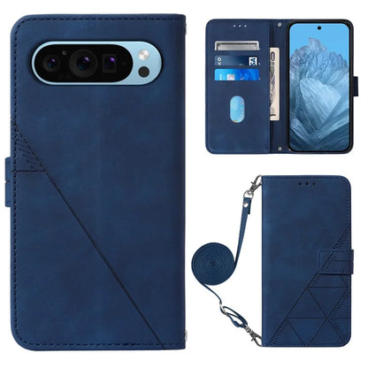 YB Imprinting Series-2 for Google Pixel 9 Case Cell Phone Imprinted Leather Stand Cover with Shoulder Strap