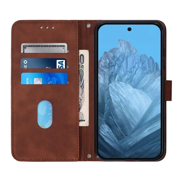 YB Imprinting Series-2 for Google Pixel 9 Case Cell Phone Imprinted Leather Stand Cover with Shoulder Strap